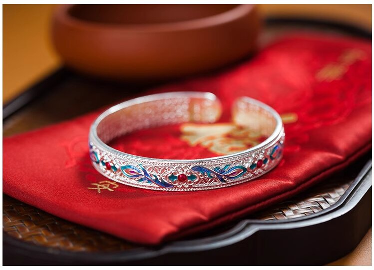 New Chinese style ancient heart sutra phoenix enamel bracelet