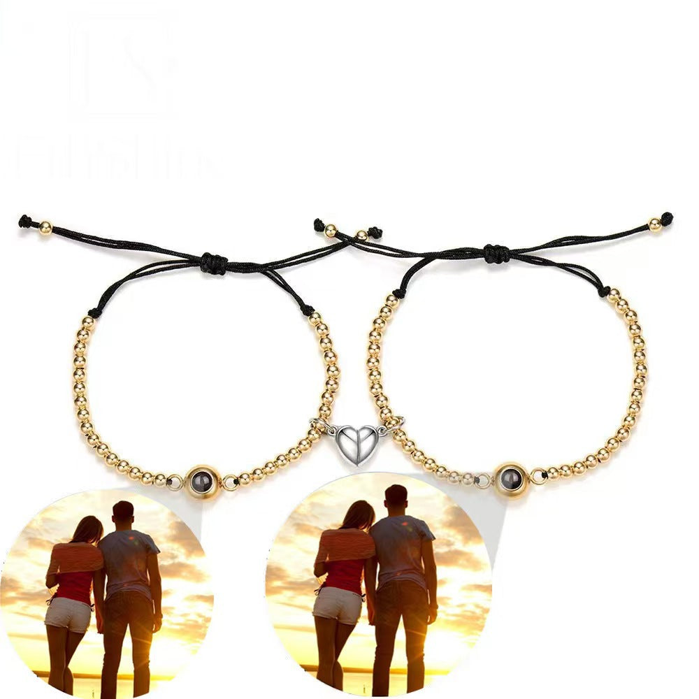 Photo projection woven magnetic stone bracelet