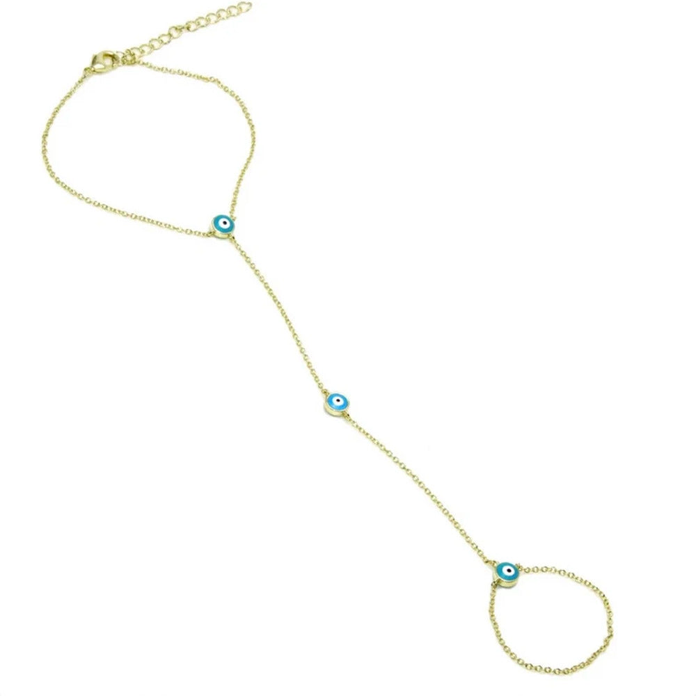 Delicate gold ring finger chain