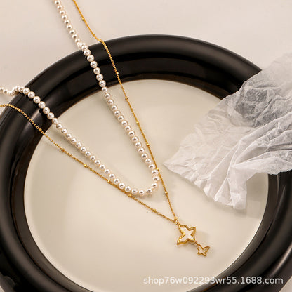 Ladies High-end Butterfly Mother-of-Pearl Stacking Necklace - jewelryweilin