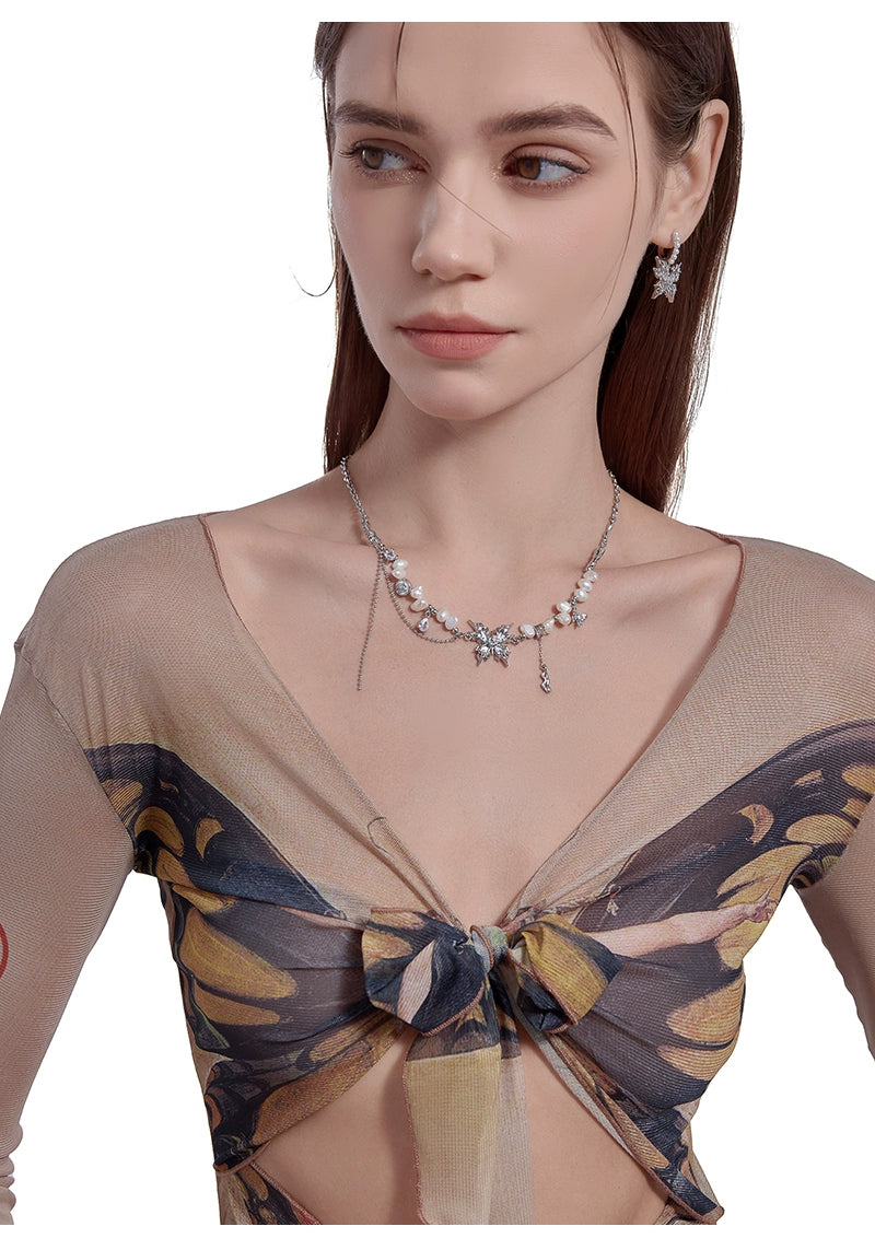 Baroque butterfly pearl necklace