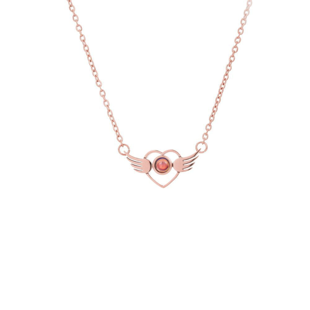 Photo Projection Heart Wings Necklace