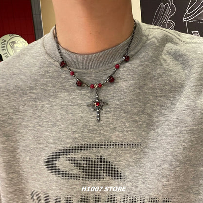 Hip Hop Ruby Cross Necklace