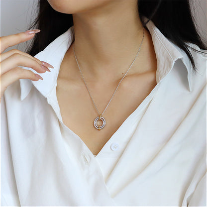 Novelty retro zircon double ring necklace women's accessories - jewelryweilin