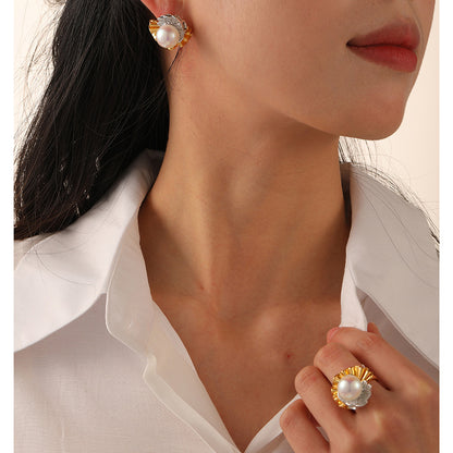 Simple and elegant freshwater pearl zircon earrings - jewelryweilin