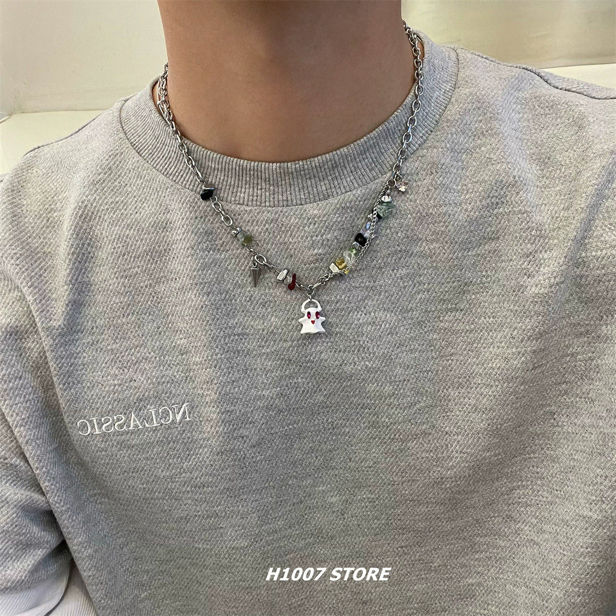 Hip Hop Black and White Ghost Beaded Necklace