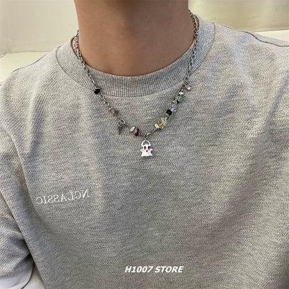 Hip Hop Black and White Ghost Beaded Necklace