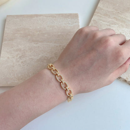 Sterling silver micro-inlaid zircon and full diamond pig nose hollow bracelet - jewelryweilin