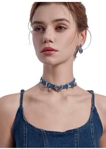 Choker Heart-shaped Denim Collar Chain Necklaces