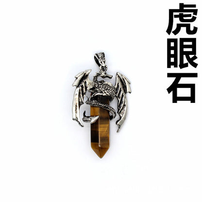 Vintage flying dragon hexagonal column crystal pendant