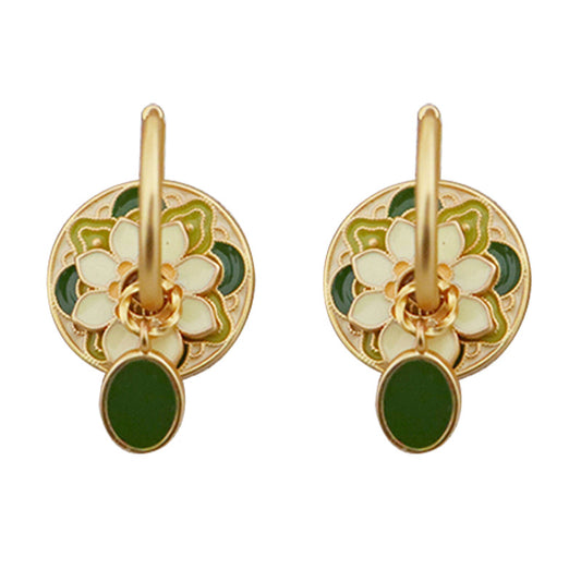 Chinese ancient style colorful flower enamel earrings - jewelryweilin
