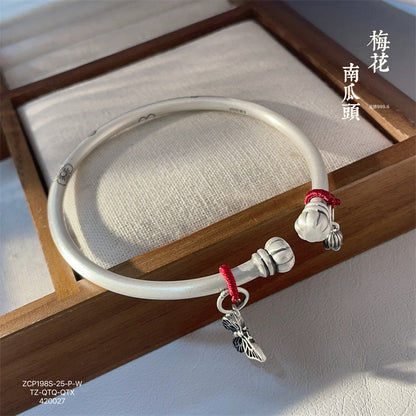China Plum blossom and butterfly bell sterling silver bracelet - jewelryweilin