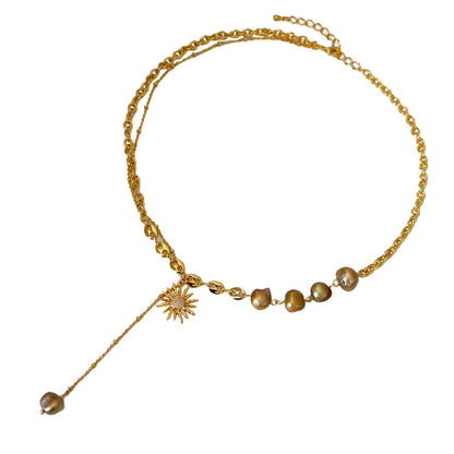 Ladies Vintage Personalized Sun Freshwater Pearl Necklace - jewelryweilin