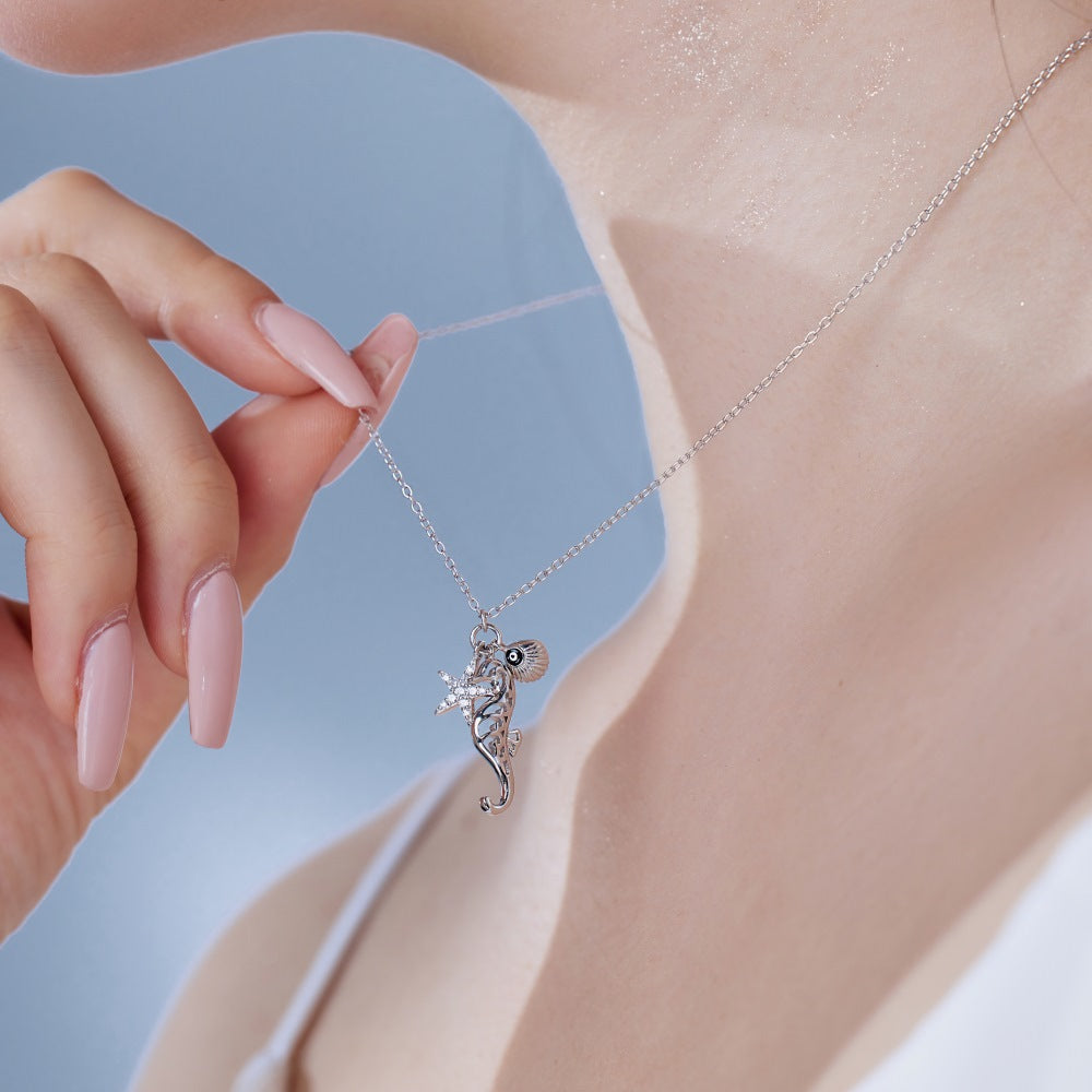 Women's simple high-end zircon star shell necklace - jewelryweilin