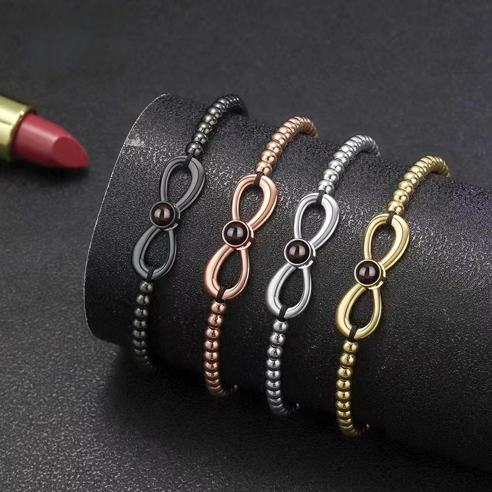 Photo projection bowknot brass beaded bracelet
