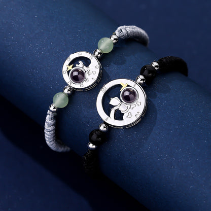 Photo projection sun and moon lovers braided bracelet