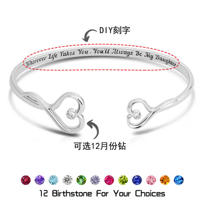 Corrosion engraved heart shape bracelet