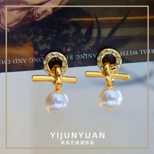 Elegant Vintage Zircon Freshwater Pearl Earrings - jewelryweilin