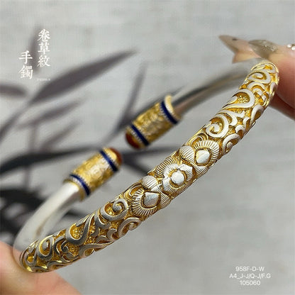 New Chinese style curly grass pattern open bracelet