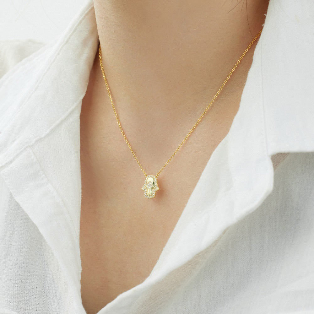Fashion personality palm zircon necklace - jewelryweilin