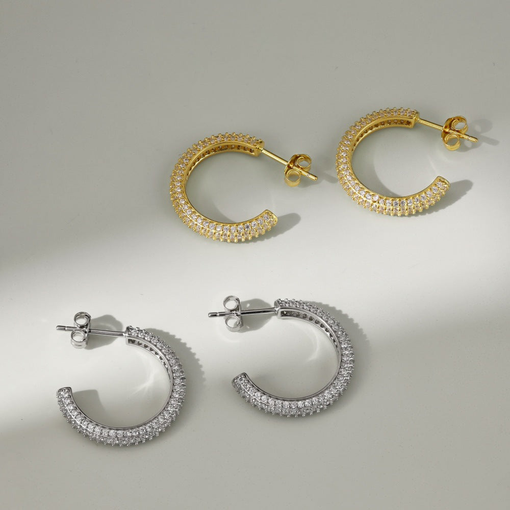 Fashionable and simple sterling silver zircon half hoop earrings - jewelryweilin