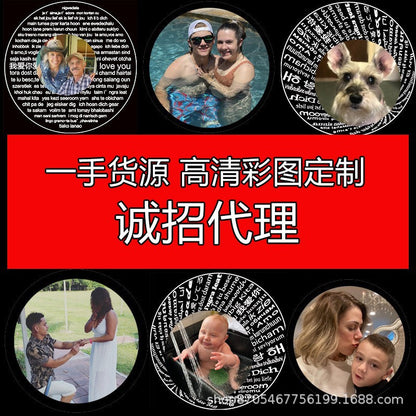 Color photo projection heart engraved braided rope bracelet