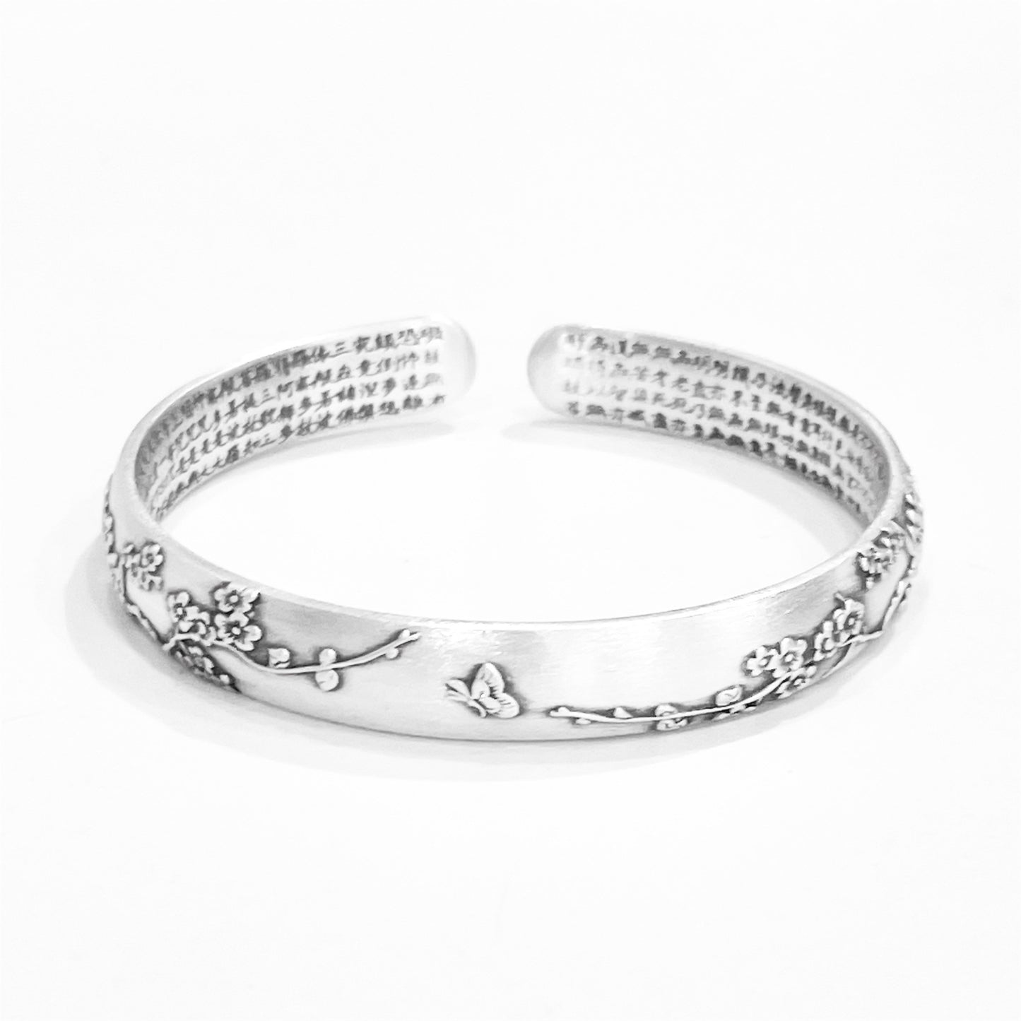 Vintage plum blossom and lotus sterling silver bracelet