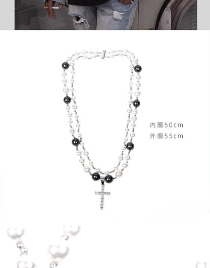 Pearl cross pendant hip hop chain;