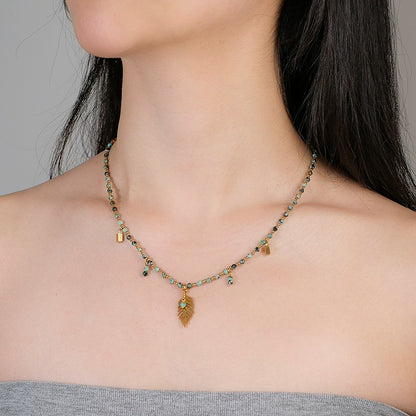 Ethnic-style green turquoise necklace