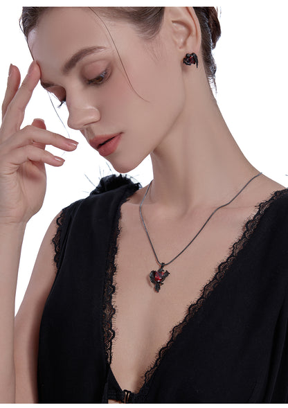 Black crow heart necklace