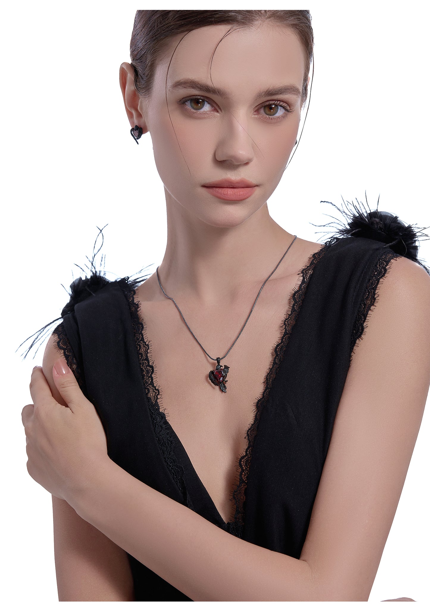 Black crow heart necklace