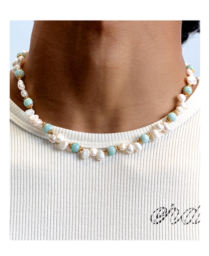 Natural stone pearl hip-hop necklace