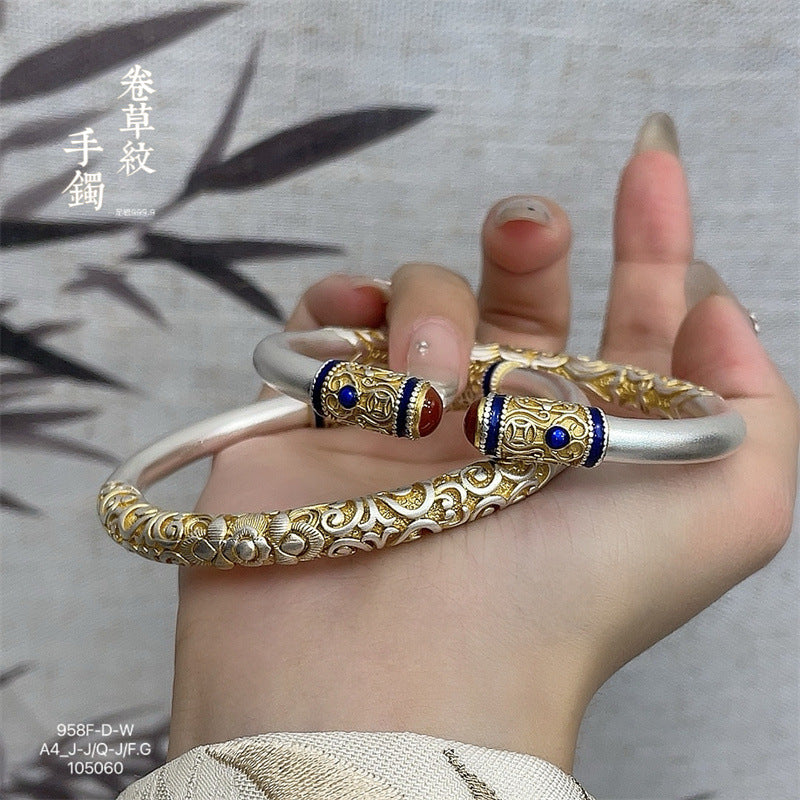 New Chinese style curly grass pattern open bracelet