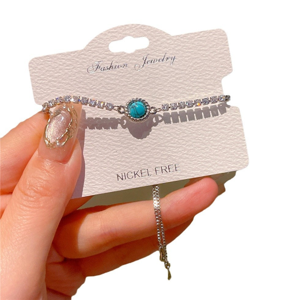 Natural Turquoise Drawstring Circle Bracelet - Adjustable Bohemian Style