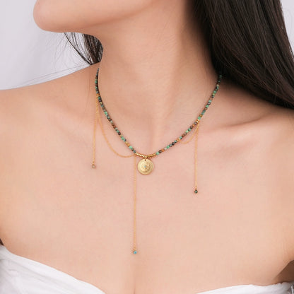 Golden circle six-pointed star necklace