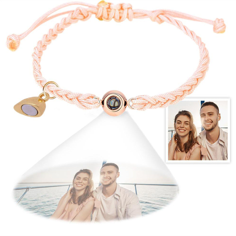 Photo projection woven couple's bracelet