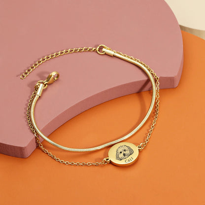 Pulsera de doble capa con retrato de mascota grabado 