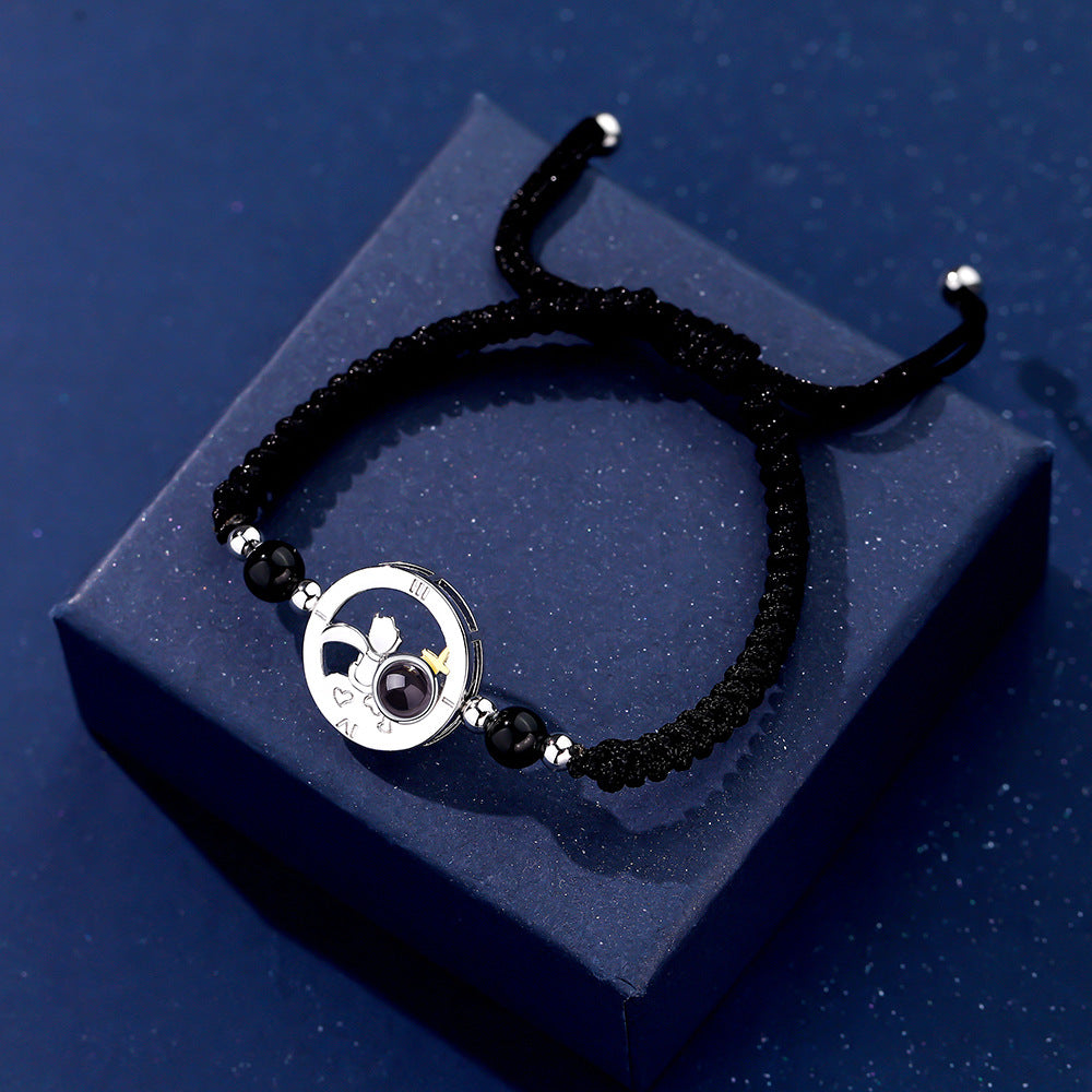 Photo projection sun and moon lovers braided bracelet