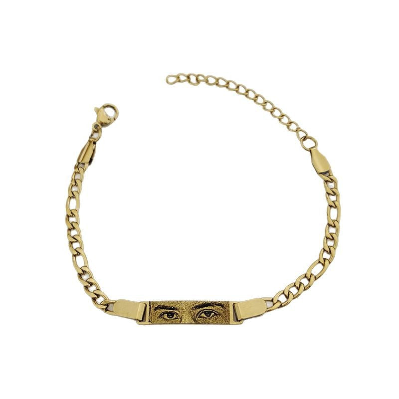 Brazalete con cadena de mano con imagen y texto grabado personalizado 