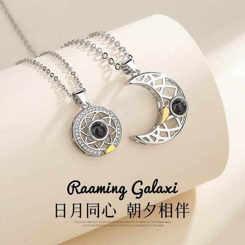 Photo projection sun and moon necklace