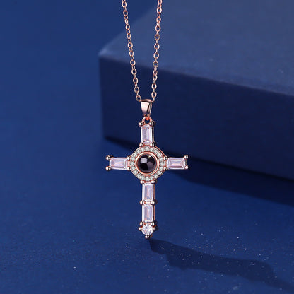 Photo Projection Cross Diamond-inlaid Necklace