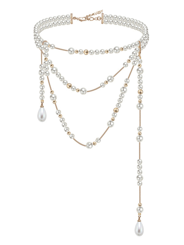Highlight round pearl long pendant chain