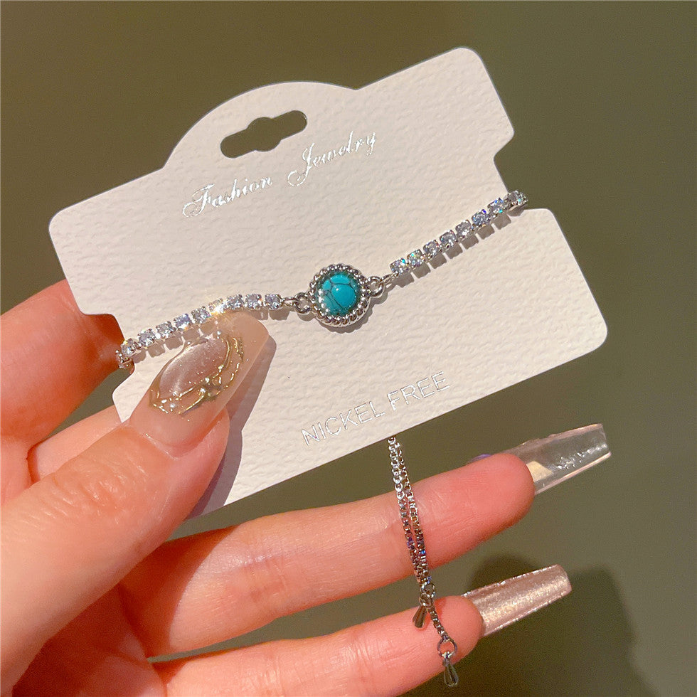 Natural Turquoise Drawstring Circle Bracelet - Adjustable Bohemian Style