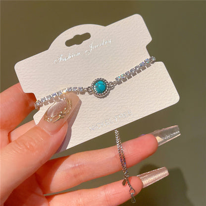 Natural Turquoise Drawstring Circle Bracelet - Adjustable Bohemian Style