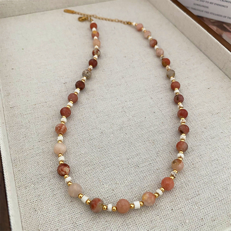 Novelty gradient color planet natural stone beaded colorful stacked lock necklace - jewelryweilin