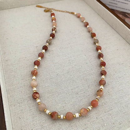 Novelty gradient color planet natural stone beaded colorful stacked lock necklace - jewelryweilin