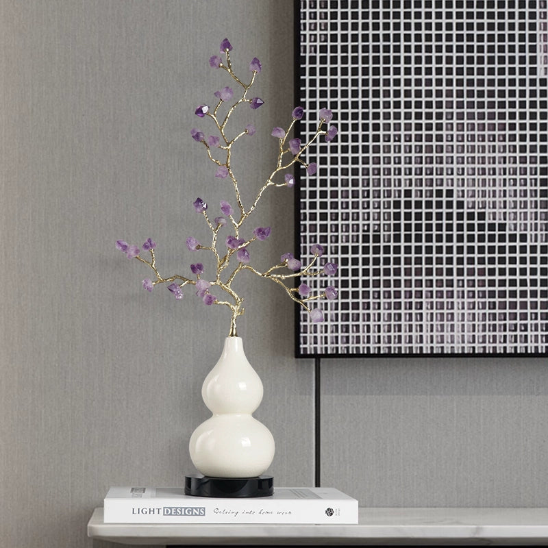 Adornos para muebles de calabaza de cerámica con grietas de hielo y árbol de amatista natural de estilo chino.