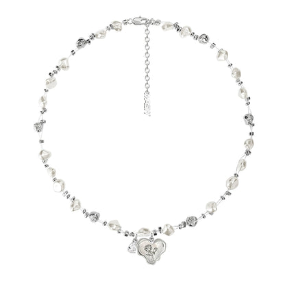 Rose flower pearl necklace