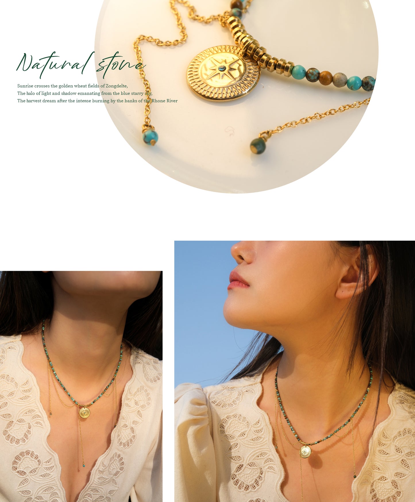 Golden circle six-pointed star necklace