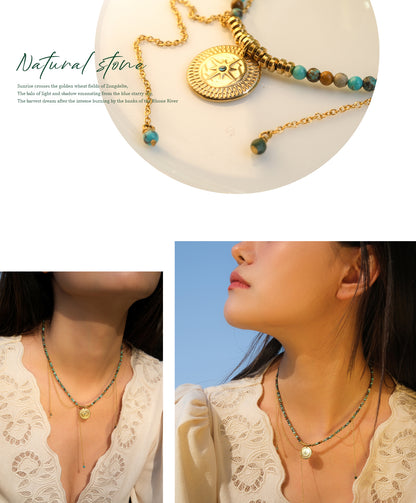 Golden circle six-pointed star necklace